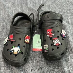 Kids Black Clogs with Fun Charms
